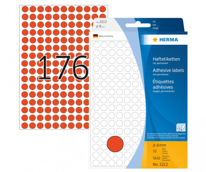 Etichete autoadezive Herma 2212, Diametru 8 mm, 5632 buc - RESIGILAT