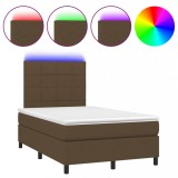 Cumpara ieftin Pat cu arcuri, saltea si LED, maro inchis, 120x200 cm, textil