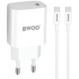 Incarcator Retea Cu Cablu USB-C BWOO CDA159, 20W, 3A, 1 x USB-C, Alb