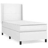 Cumpara ieftin Pat box spring cu saltea, alb, 90x190 cm, piele ecologica