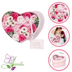 Buchet de Flori de Sapun Parfumate in forma de inima (22 cm x 20 cm x 9 cm) Cadou Elegant si Unic pentru Mama, Iubita, Colega, Sora, Prietena, Bunica,