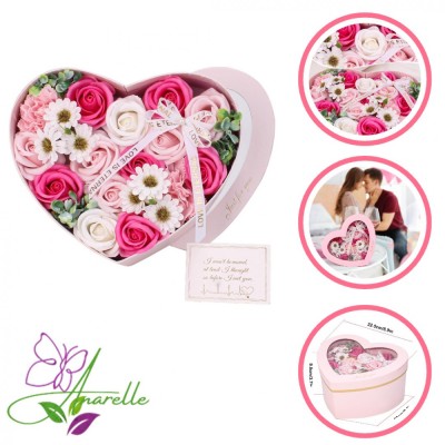 Buchet de Flori de Sapun Parfumate in forma de inima (22 cm x 20 cm x 9 cm) Cadou Elegant si Unic pentru Mama, Iubita, Colega, Sora, Prietena, Bunica, foto