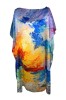 Rochie Poncho Dama Vara, Vascoza &amp; Matase, Portocaliu/Bleu, One Size, Lungime Midi, Vaporoasa