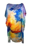 Rochie tip poncho dama N, portocaliu/bleu, one size, Matase