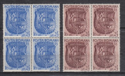 ROMANIA 1943 LP 156 ZIUA SPORTURILOR BLOCURI DE 4 TIMBRE MNH foto