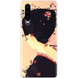 Husa silicon pentru Huawei P30, Japanese Geisha Illustration Cherry Blossom