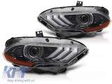 Kit de faruri LED de tuning potrivit pentru Ford Mustang 2018-2021 cu baza neagra, cu semnalizatoare dinamice, lumini DRL RGB pentru modelul cu lumini
