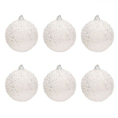 Globuri de Crăciun, Set 6 Bucăți, Plastic, Culoare Albă, Diametru 8cm