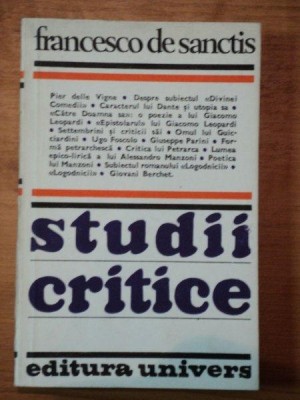 STUDII CRITICE-FRANCESCO DE SANCTIS BUCURESTI 1982 foto