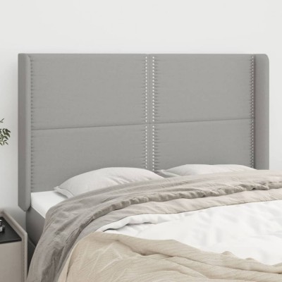vidaXL Tăblie de pat cu aripioare gri deschis 147x16x118/128 cm textil 3119438 foto