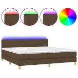 Cumpara ieftin Pat cu arcuri, saltea si LED, maro inchis, 200x200 cm, textil
