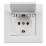 Priza schuko simpla Schneider Electric Asfora EPH3100121, incastrata, rama inclusa, contact de protectie, alba