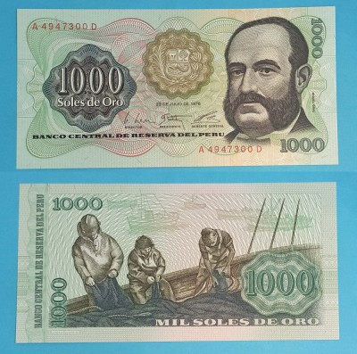 Peru (p#116) 1.000 Soles oro 1976 &amp;#039;Pescari&amp;#039; UNC serie: A 4947300 D foto