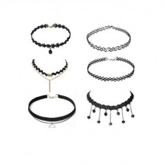 Set 6 colier choker elegant, stiluri multiple, negru