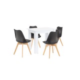 Set masa dining Leziter Amina 4+1 Alb-negru, Scaune Polipropilena Lemn, Masa Mobilier, Design Modern