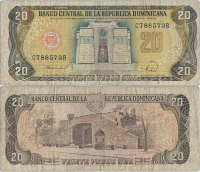 1988 , 20 pesos oro ( P-120c.3 ) - Republica Dominicană foto