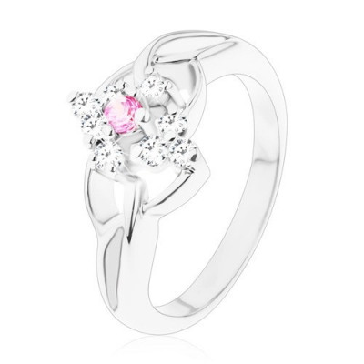 Inel lucios de culoare argintie, formă dreptunghiulară cu centru roz - Marime inel: 58 foto