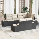 VidaXL Set de canapele pentru grădină 7 pcs negru și crem Rattan poli 3347097