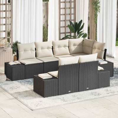 vidaXL Set de canapele pentru grădină 7 pcs negru și crem Rattan poli 3347097 foto
