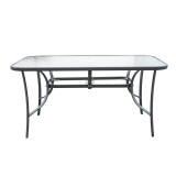 Mirpol Masă Grădină 150x90cm, Sticlă Securizată 5mm, Cadru Oțel, Capacitate 6 Persoane, Cu Găură Umbrelă