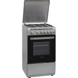 Aragaz Heinner HFSC-V50LITGSL, 4 arzatoare, Gaz, Aprindere electrica, Timer, Grill, 50 cm, Argintiu