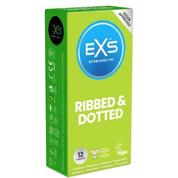 Prezervative cu nervuri si puncte EXS &quot;Ribbed &amp; Dotted&quot; 12 Bucati##