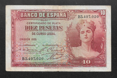 SPANIA - 10 Pesetas 1935 P-86 foto