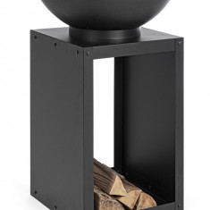 Semineu aer liber cu suport pentru lemne Efesto, Bizzotto, 50 x 50 x 75 cm, otel, negru