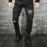 Blugi pentru barbati, negri, slim fit, conici, casual, skinny, rupturi decorative discrete - 0046, 33