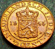 Moneda istorica exotica 1/2 CENT - INDIILE OLANDEZE, anul 1945 * cod 1146