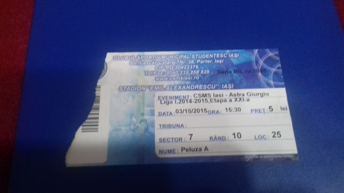Bilet CSMS Iasi - Astra Giurgiu