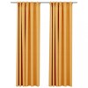 Perdele opace aspect panza, carlige, 2 buc. galben, 140x225 cm