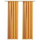 Perdele opace aspect panza, carlige, 2 buc. galben, 140x225 cm