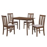 Cumpara ieftin Set masa, 4 scaune lemn cauciuc mdf maro textil bej Nois, 110x70x75,2 cm, 43x52x94 cm