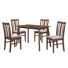 Set masa, 4 scaune lemn cauciuc mdf maro textil bej Nois, 110x70x75,2 cm, 43x52x94 cm