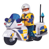 Motocicleta Simba Fireman Sam Police cu figurina Malcolm si accesorii