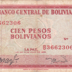 BOLIVIA 100 pesos bolivianos 1962 VF!!!