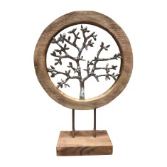Decoratiune de masa copac Krom din lemn de mango natural si aluminiu fier 30.5x9x44 cm