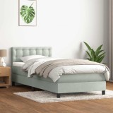 vidaXL Pat box spring cu saltea, gri deschis, 80x210 cm, catifea 3316569