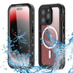 Husa impermeabila iPhone 15 Pro ShellBox Waterproof IP68 MagSafe, negru foto