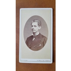 Fotografie tip CDV, barbat cu mustata, perioada interbelica