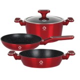 Set 4 piese 3 vase Gatit Aluminiu Marmorat Inductie Gunberg GR2717R Rosu