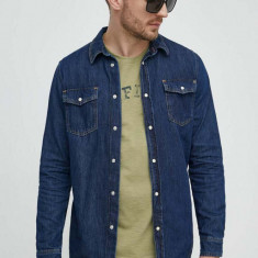Pepe Jeans camasa jeans barbati, culoarea albastru marin, cu guler clasic, slim