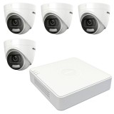 Sistem de supraveghere Hikvision 4 camere interior 5MP ColorVU, lumina alba 20m, DVR 4 canale TurboHD SafetyGuard Surveillance