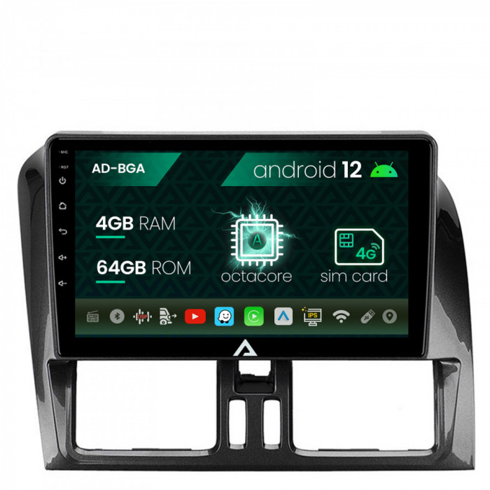 Navigatie Volvo XC60 (2008-2013), Android 12, A-Octacore 4GB RAM + 64GB ROM, 9 Inch - AD-BGA9004+AD-BGRKIT400V2