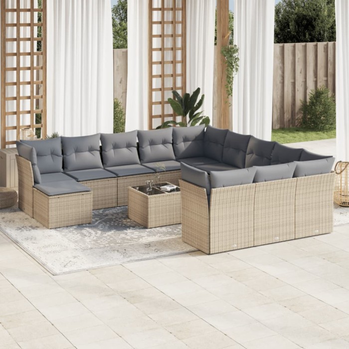 Gossi set canapele de gradina, 13 piese, cu perne, bej, poliratan