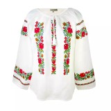Cumpara ieftin Bluza Alba cu Motiv Floral Rosu - BMG180