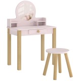 AIYAPLAY Set Masă de Toaletă pentru Fete cu Taburet, Oglindă, Sertar, din Lemn de Pin și MDF, pentru 3-6 Ani, Roz | Aosom Romania