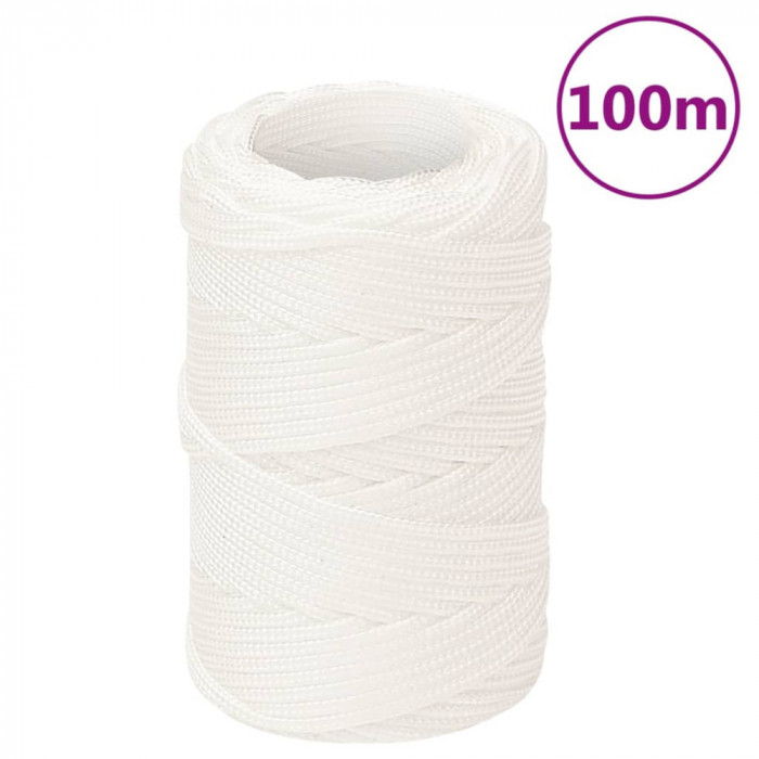 vidaXL Fr&acirc;nghie de barcă, alb complet, 2 mm, 100 m, polipropilenă