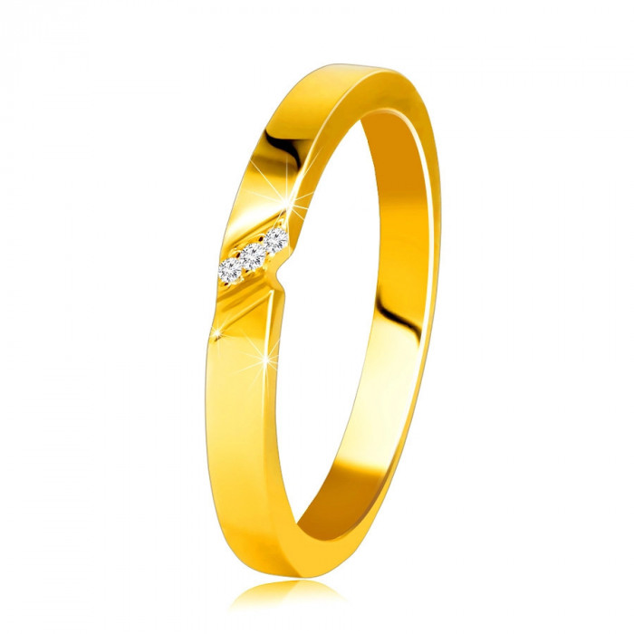 Bandă din aur galben de 14K - inel cu o crestătură fină, diamante strălucitoare clare - Marime inel: 49